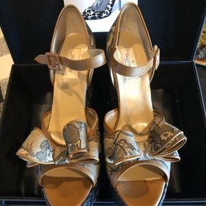 Valentino Lace Fabric w/Tan Leather Strap & Bow